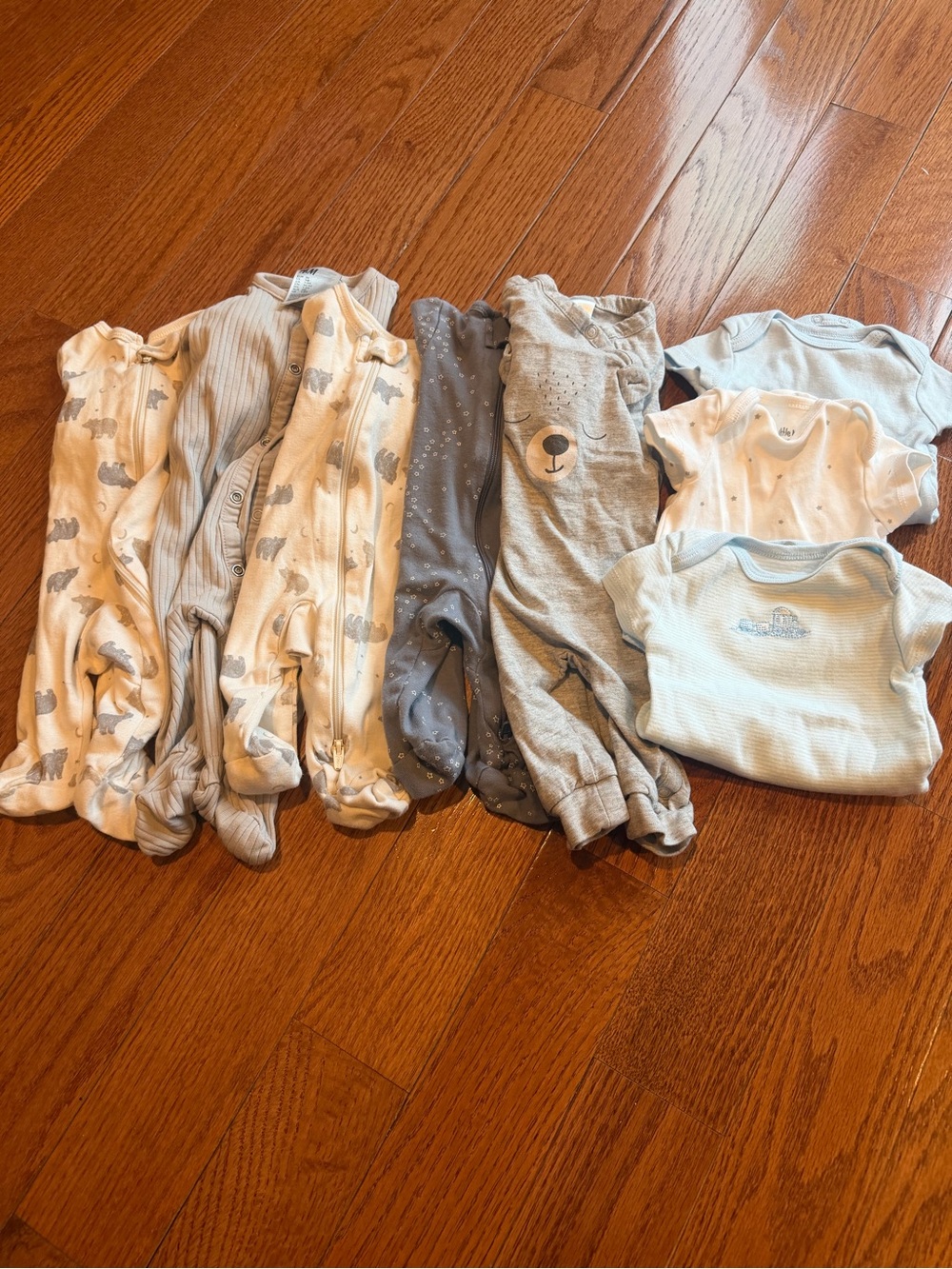 Baby Blue and Gray onesie and pajamas bundle of 8 pieces.  newborn size